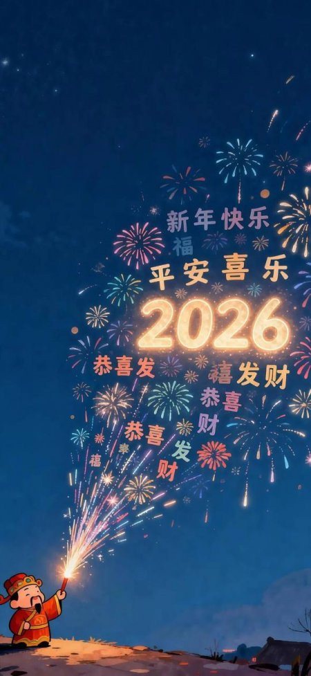 2026新年快乐平安喜乐恭喜发财烟花庆典手机壁纸