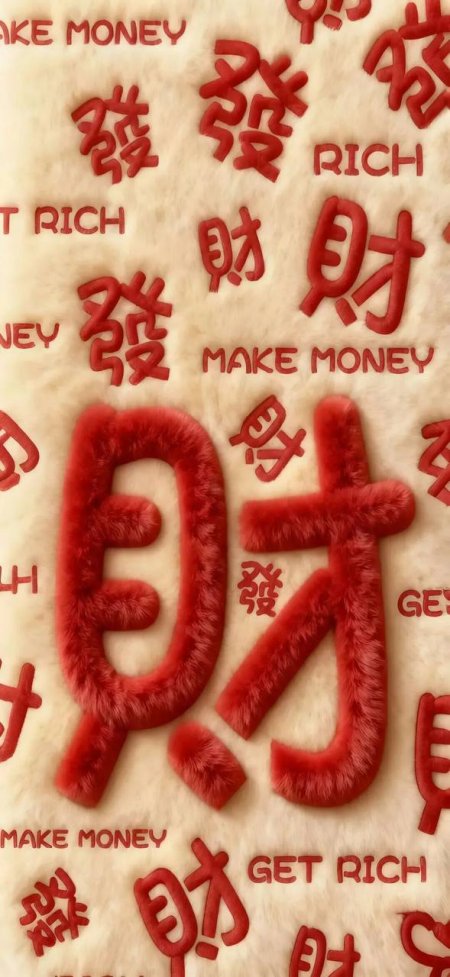 发财红色毛绒质感财字手机壁纸