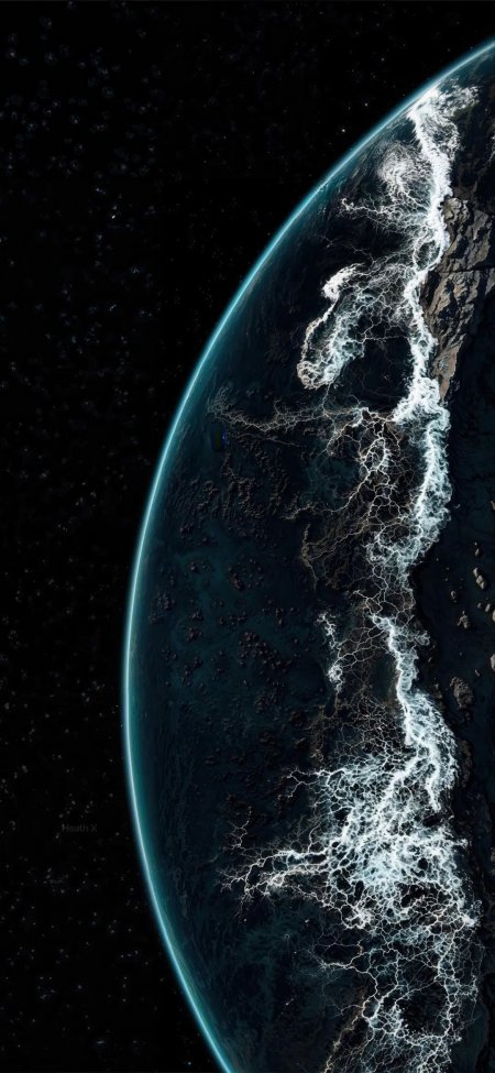 地球曲率星空闪电裂纹高清宇宙景观手机壁纸