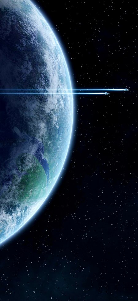 地球与星际飞船穿越星海科幻场景手机壁纸