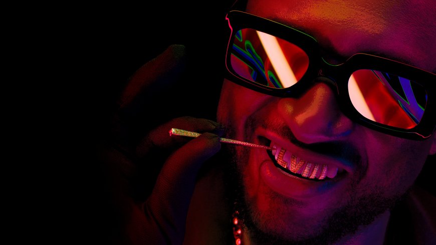 镶钻牙套霓虹光影嘻哈风电脑壁纸