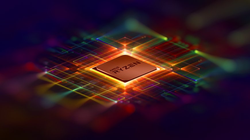 AMD Ryzen处理器芯片发光电路科技感渲染电脑壁纸