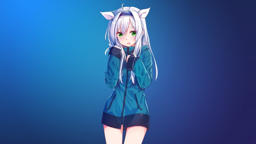 碧蓝档案白发猫耳少女抱臂站立电脑壁纸