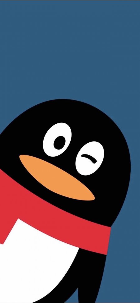 QQ企鹅眨眼戴红围巾简约风格手机壁纸