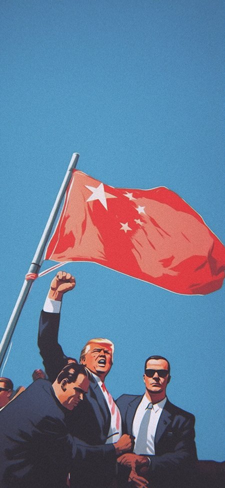 GTA5唐纳德特朗普举拳挥舞中国国旗场景手机壁纸