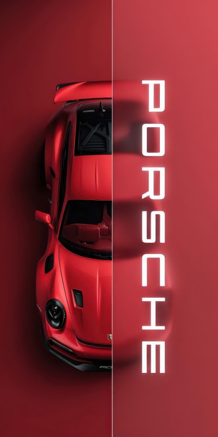 保时捷911GT3RS俯视红黑配色竖版品牌标识手机壁纸
