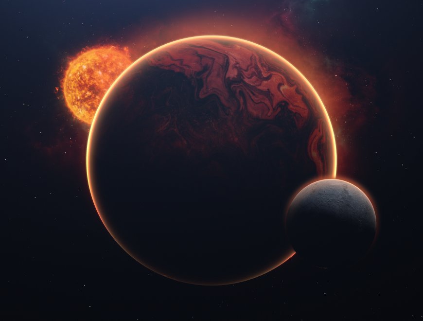 超级行星熔岩纹理恒星背景卫星环绕外星世界科幻宇宙电脑壁纸