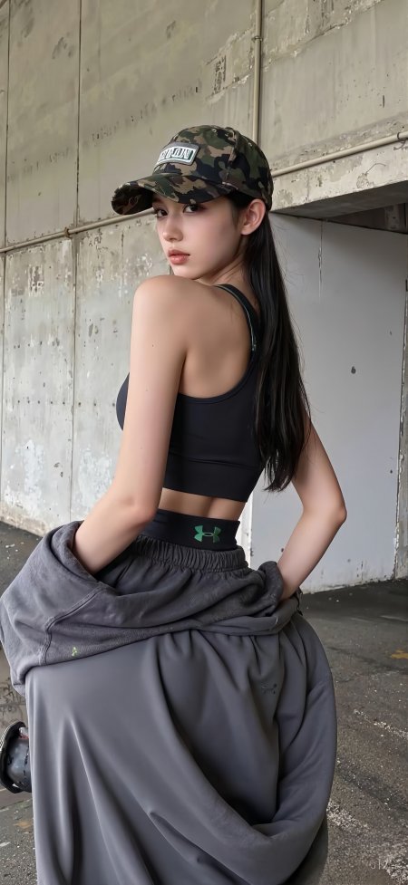 安德玛迷彩帽运动女孩回眸手机壁纸