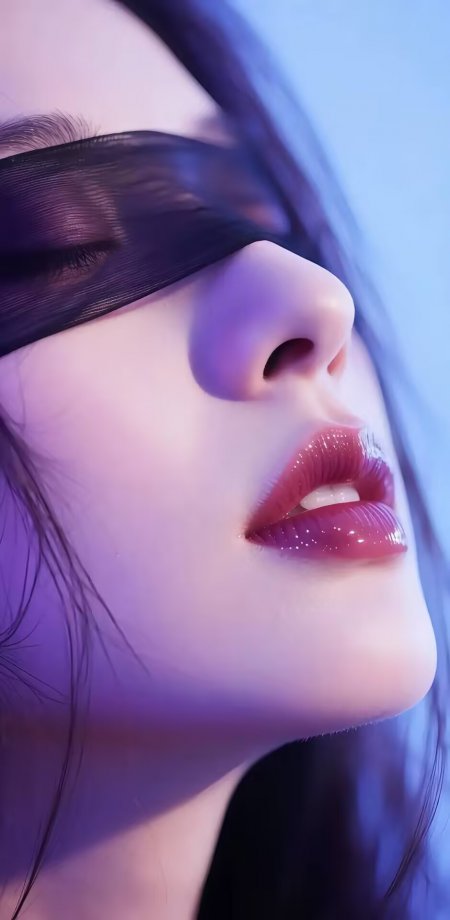 紫蓝光影蒙眼女性侧脸特写手机壁纸