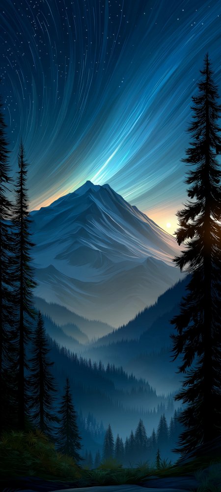 极光星空雪山森林夜景手机壁纸