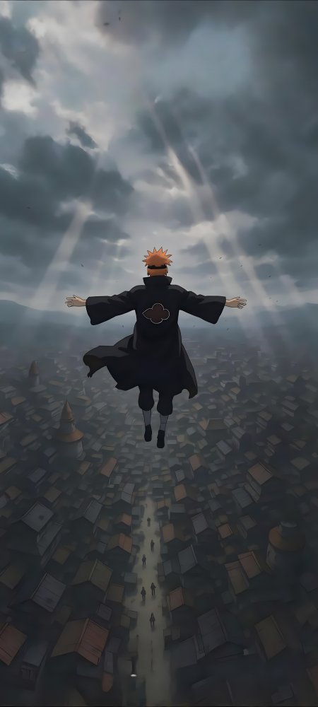 火影忍者佩恩天道神罗天征俯瞰雨隐村手机壁纸