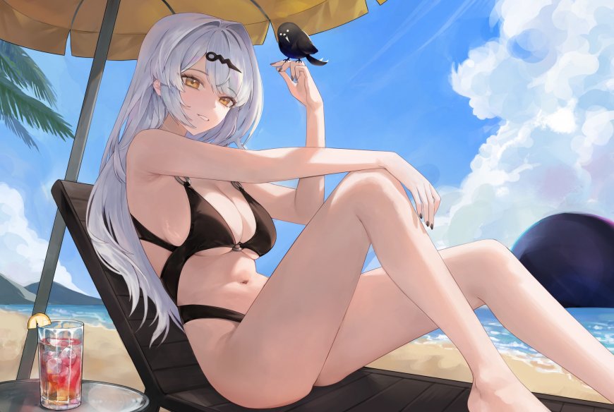 日光浴沙滩比基尼少女壁纸