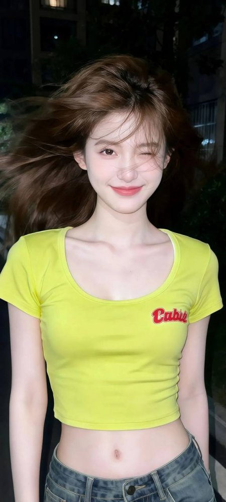 芭比品牌亮黄短袖少女眨眼风动发丝手机壁纸