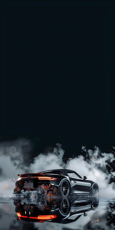 保时捷911敞篷跑车漂移烟雾反射效果手机壁纸