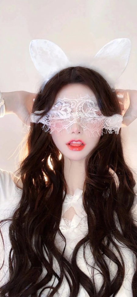白色蕾丝眼罩兔耳少女甜系写真手机壁纸