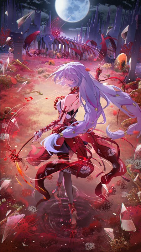 崩坏3琪亚娜红莲律者月夜花瓣战场手机壁纸