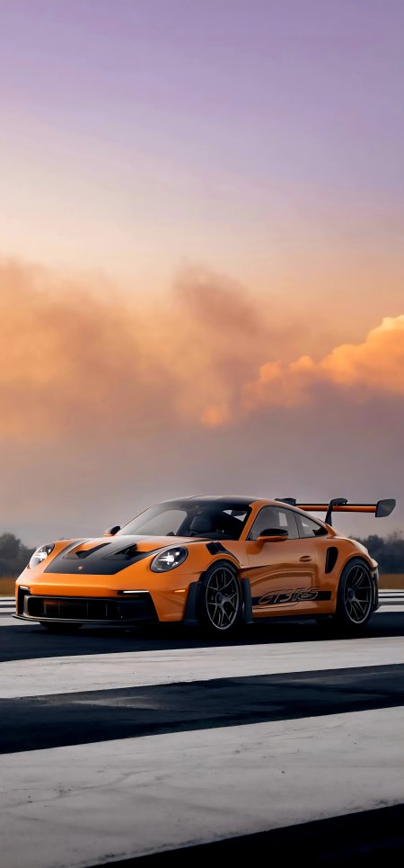 保时捷911 GT3 RS橙色赛道疾驰手机壁纸