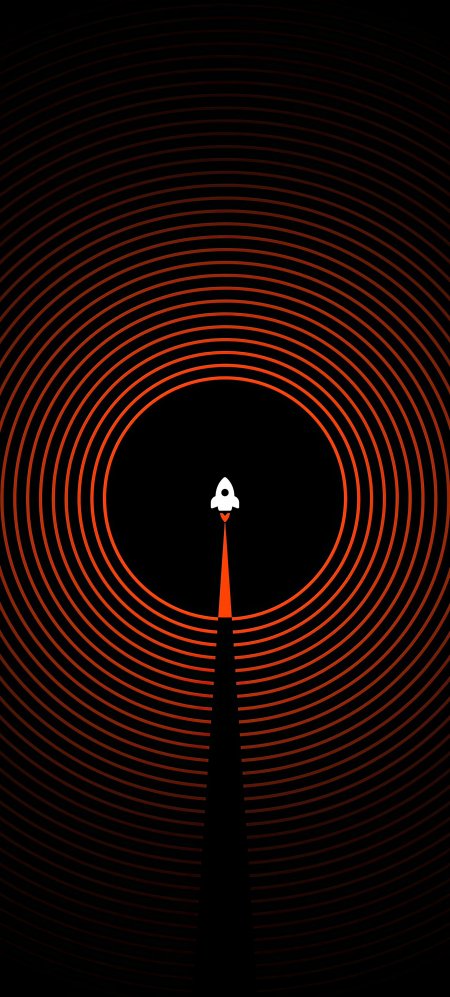 白色火箭穿越橙色同心圆隧道手机壁纸