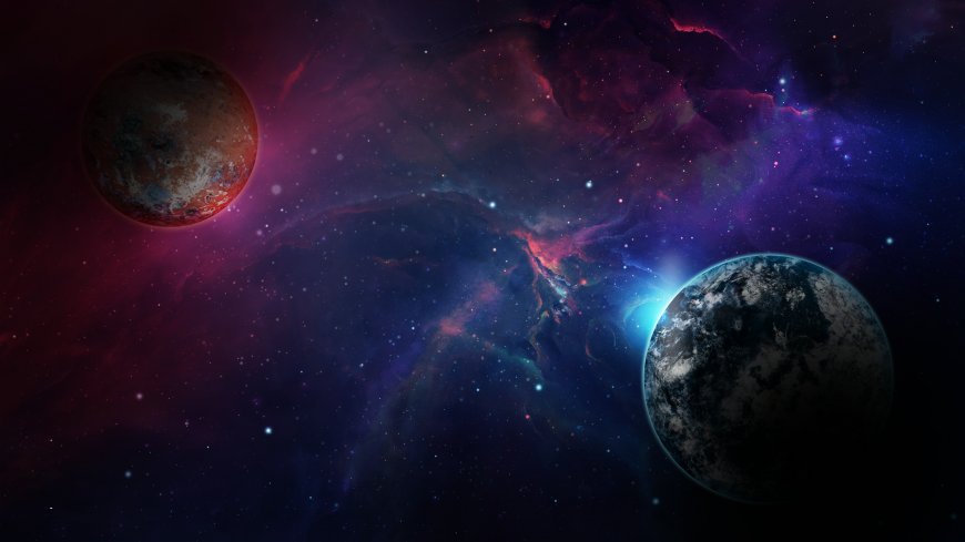 宇宙星云地球火星双行星科幻场景风景电脑壁纸