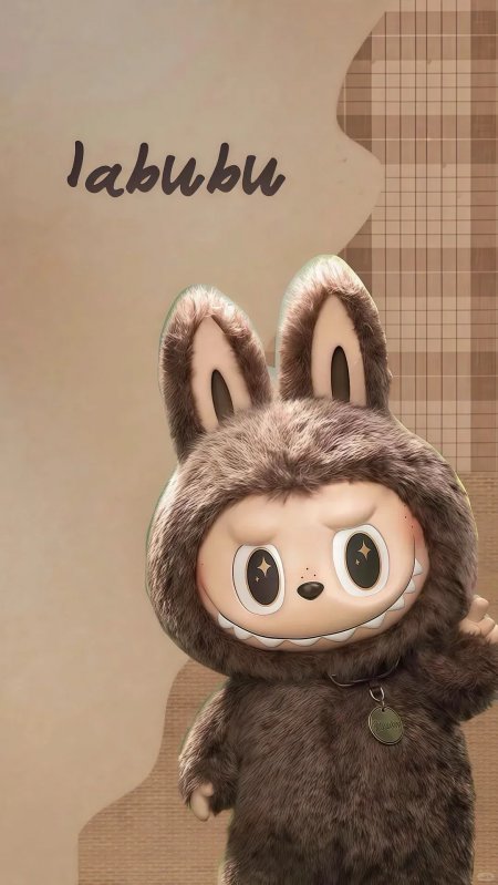 Labubu毛绒兔耳造型可爱表情手机壁纸