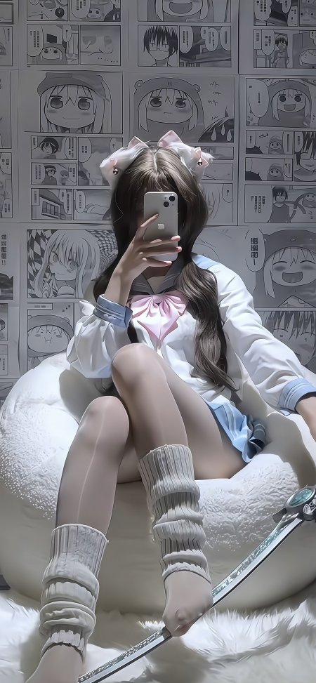 cosplay自拍手持武士刀漫画墙背景手机壁纸