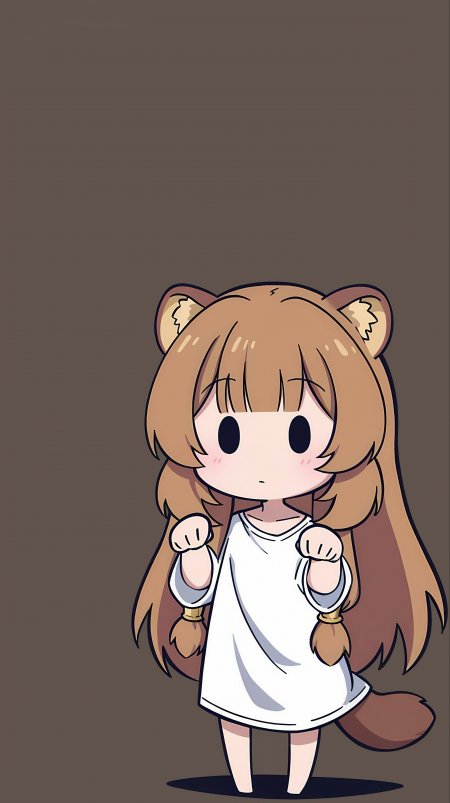 Q版兽耳少女棕发双马尾可爱卡通插画手机壁纸
