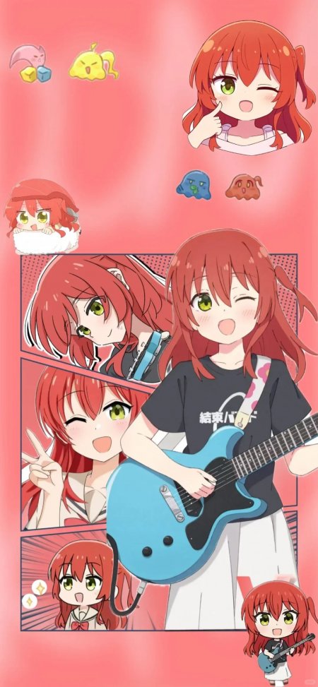 孤独摇滚喜多郁代弹吉他多格漫画风手机壁纸