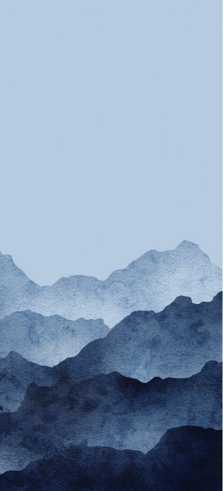 蓝调水墨山峦渐变风景手机壁纸