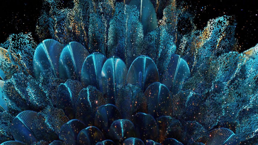 抽象蓝色晶体结构发光粒子效果科幻宇宙场景风景电脑壁纸