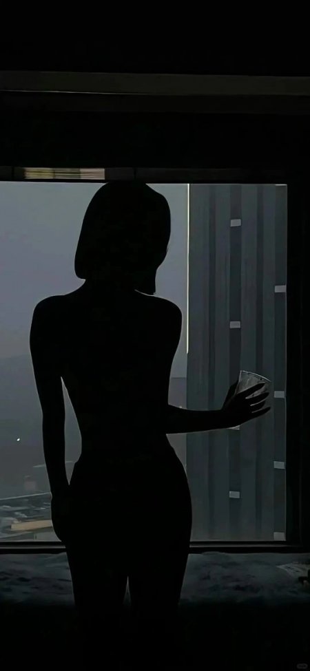 都市夜景剪影女性持杯窗边凝望手机壁纸