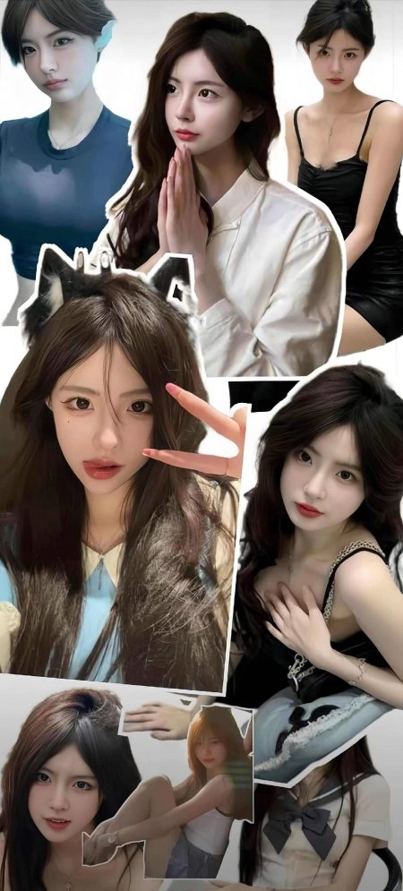 多位年轻女性时尚写真拼贴风格手机壁纸