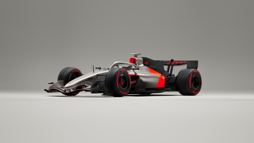 奥迪R26概念赛车银色车身红色点缀未来科技感汽车电脑壁纸