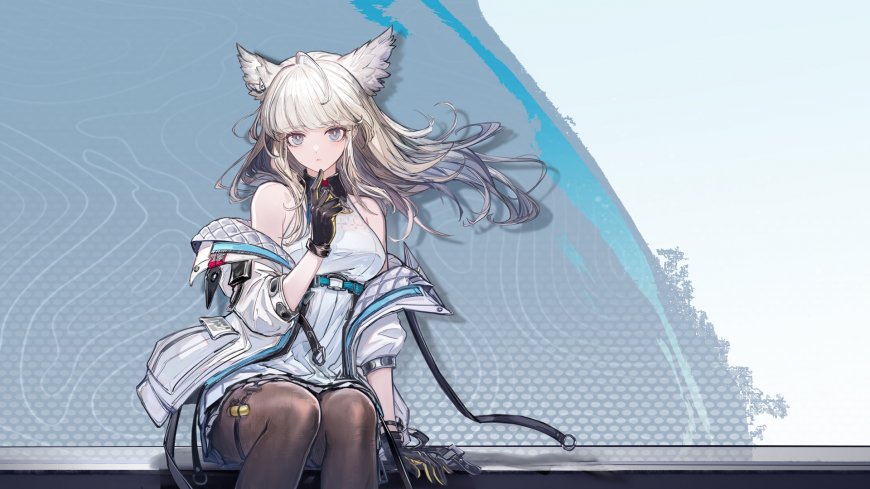 白发猫耳少女静坐科幻风服饰科技电脑壁纸