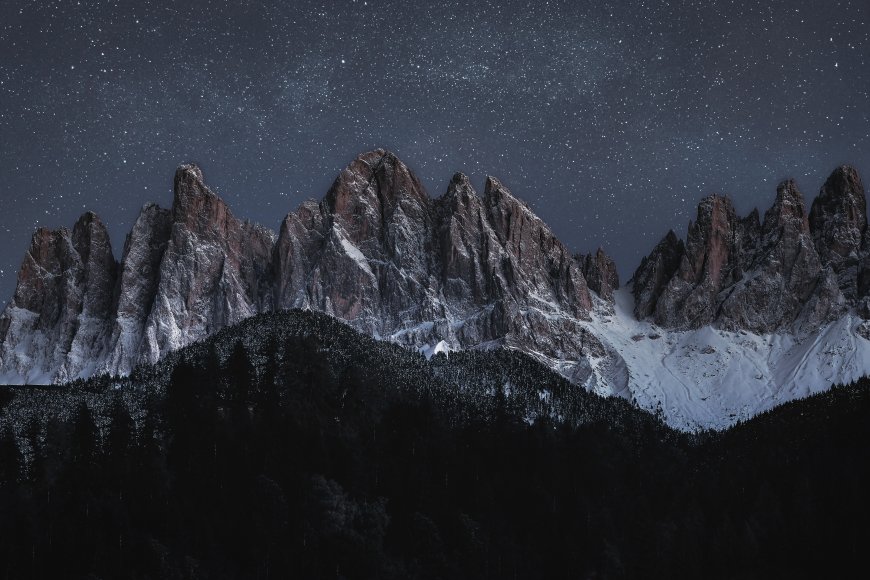 星空雪山夜景峰峦叠嶂森林风景电脑壁纸