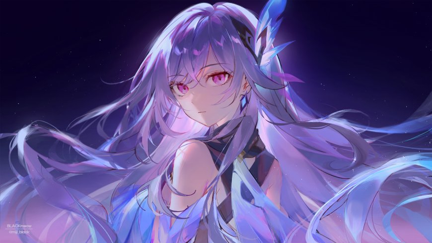 动漫少女紫发飘逸星夜背景梦幻光影动漫电脑壁纸