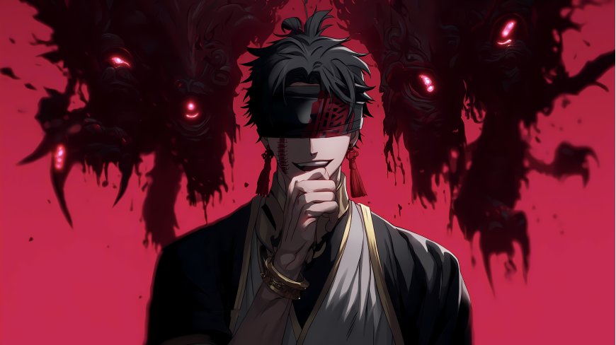 暗黑动漫角色红眼恶魔背景神秘人物传统服饰悬疑风格动漫电脑壁纸