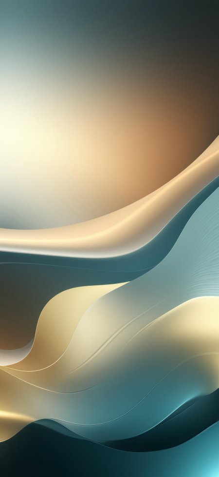 抽象流体波浪渐变蓝金配色手机壁纸
