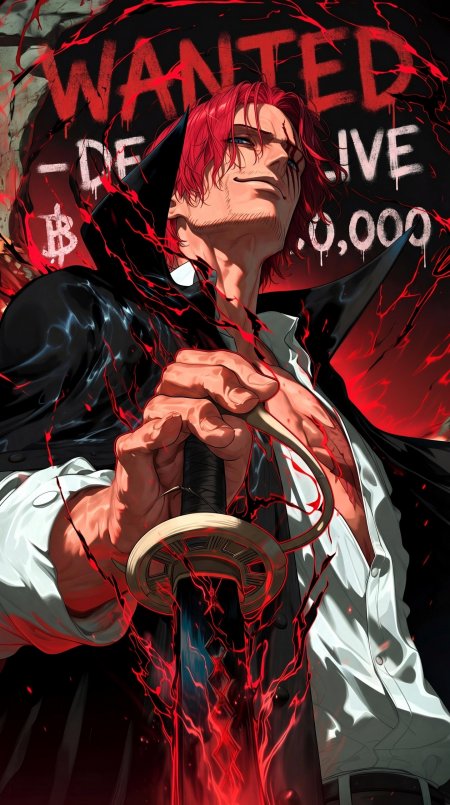 海贼王红发香克斯通缉令持剑战斗场景手机壁纸