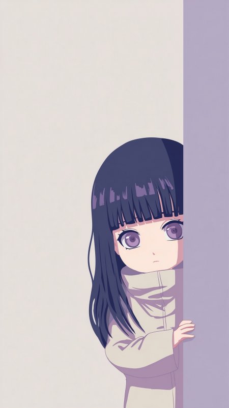 火影忍者日向雏田peeking姿态简约紫调手机壁纸