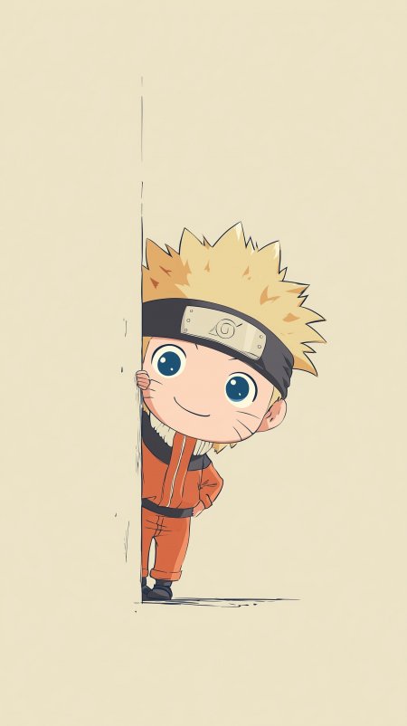 火影忍者漩涡鸣人peeking墙后Q版可爱手机壁纸