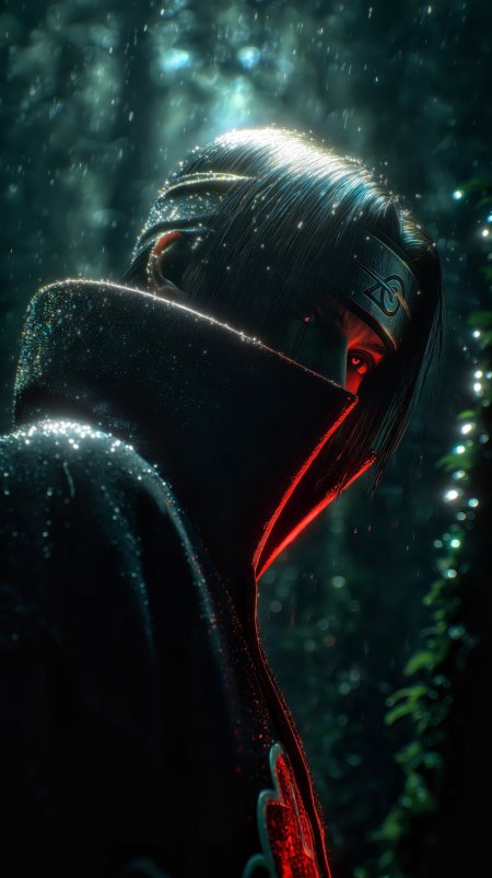 火影忍者宇智波鼬雨夜红眼高光侧脸手机壁纸