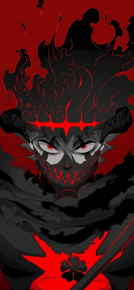 黑色五叶草阿斯塔恶魔化觉醒红黑火焰动漫手机壁纸