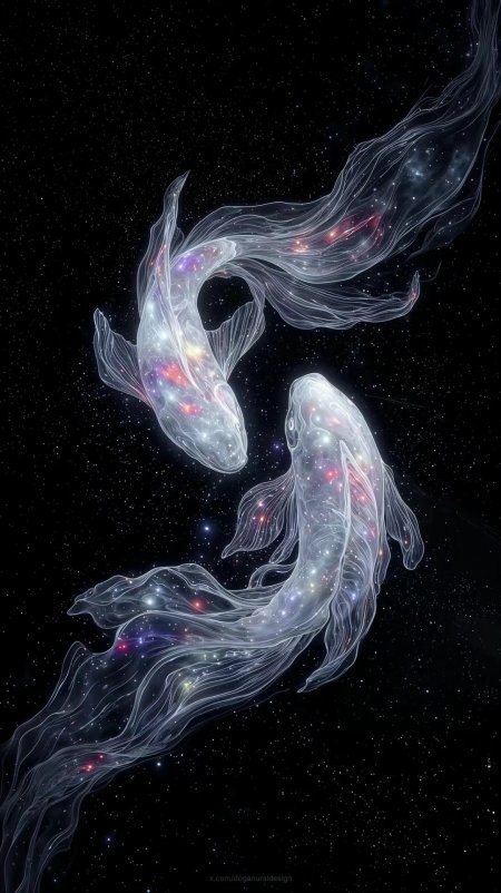 双鱼流动光影艺术创意手机壁纸