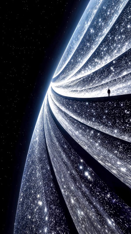 宇宙星河螺旋光带中孤独剪影手机壁纸