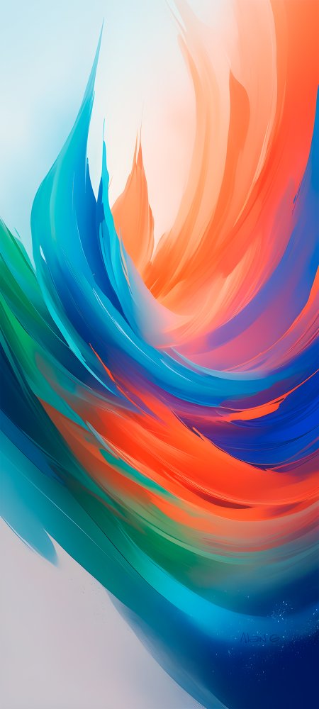 抽象流体渐变蓝橙绿漩涡艺术手机壁纸