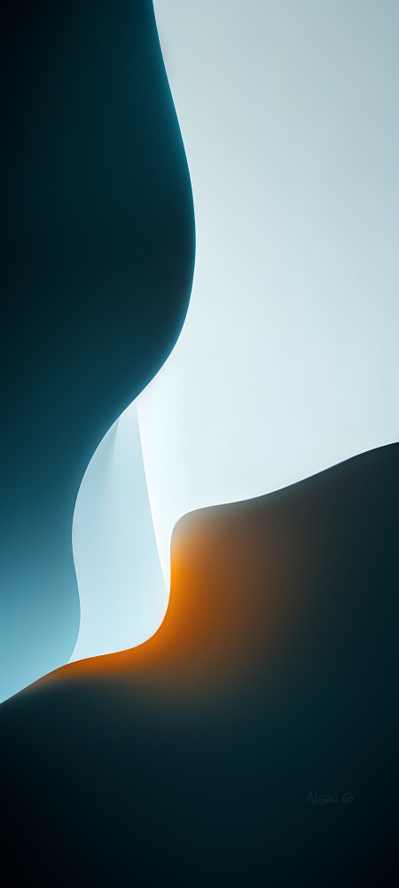 深蓝浅灰橙光流动曲线抽象艺术手机壁纸