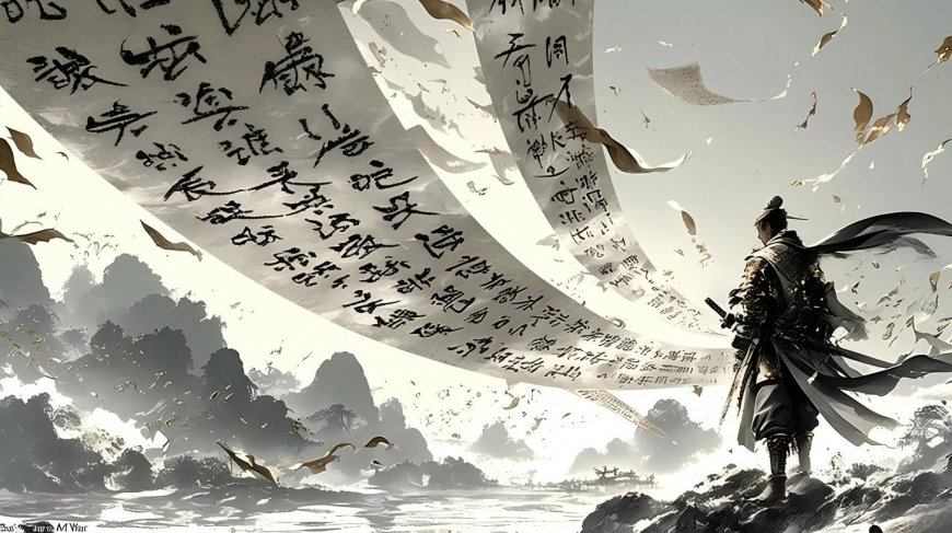 山崖挥刀斩纸卷水墨风手机动漫电脑壁纸