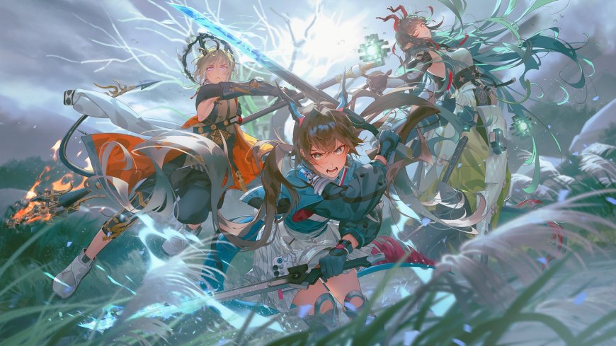 动漫少女战斗场景闪电特效动漫电脑壁纸