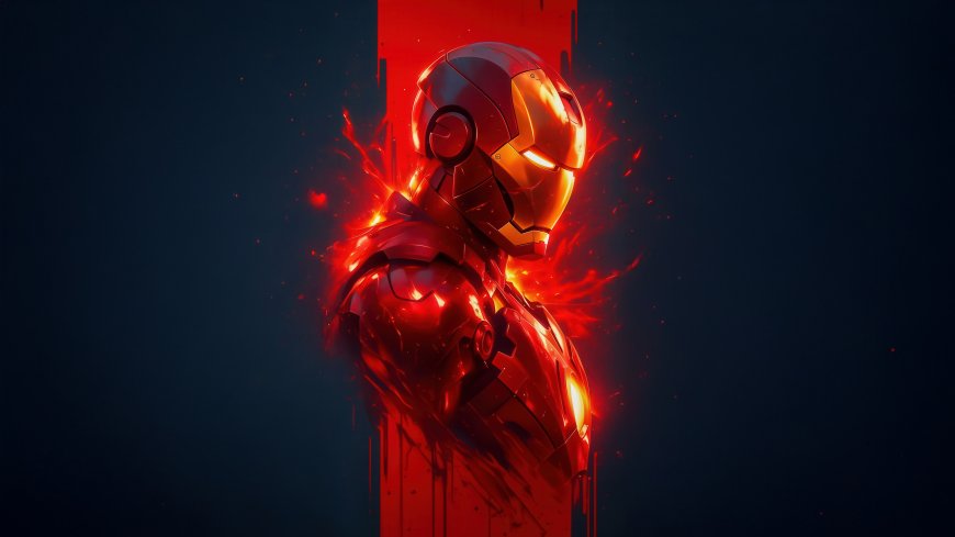 钢铁侠半身火焰特效暗黑背景游戏原画电脑壁纸