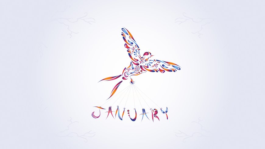 January艺术飞鸟装饰文字设计创意电脑壁纸